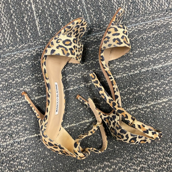 Manolo Blahnik Chaos Suede Leopard Print High Heel Sandals Size 38.5 - Picture 5 of 7